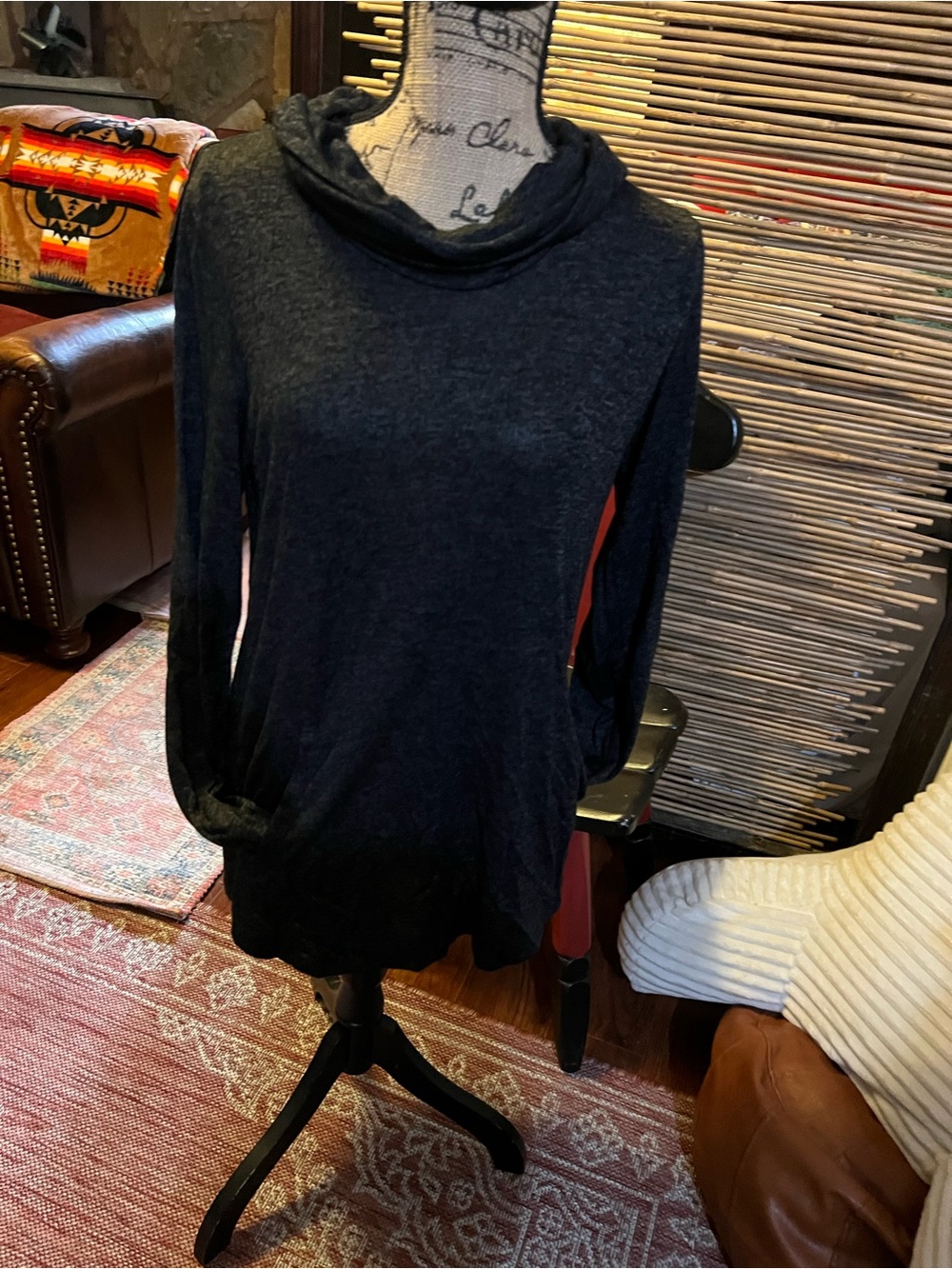 Cozy Cowl Neck Tunic Top - Black